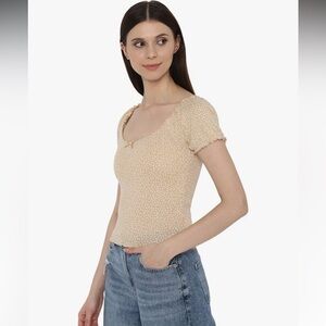 American Eagle Outfitters Cream Floral Short Sleeve Top